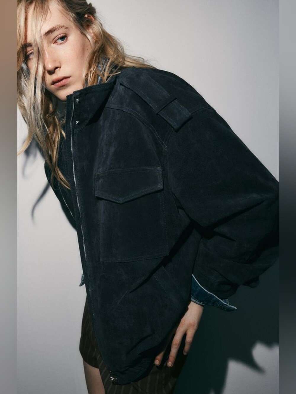 Zara 100% SUEDE LEATHER POCKET JACKET Size Medium